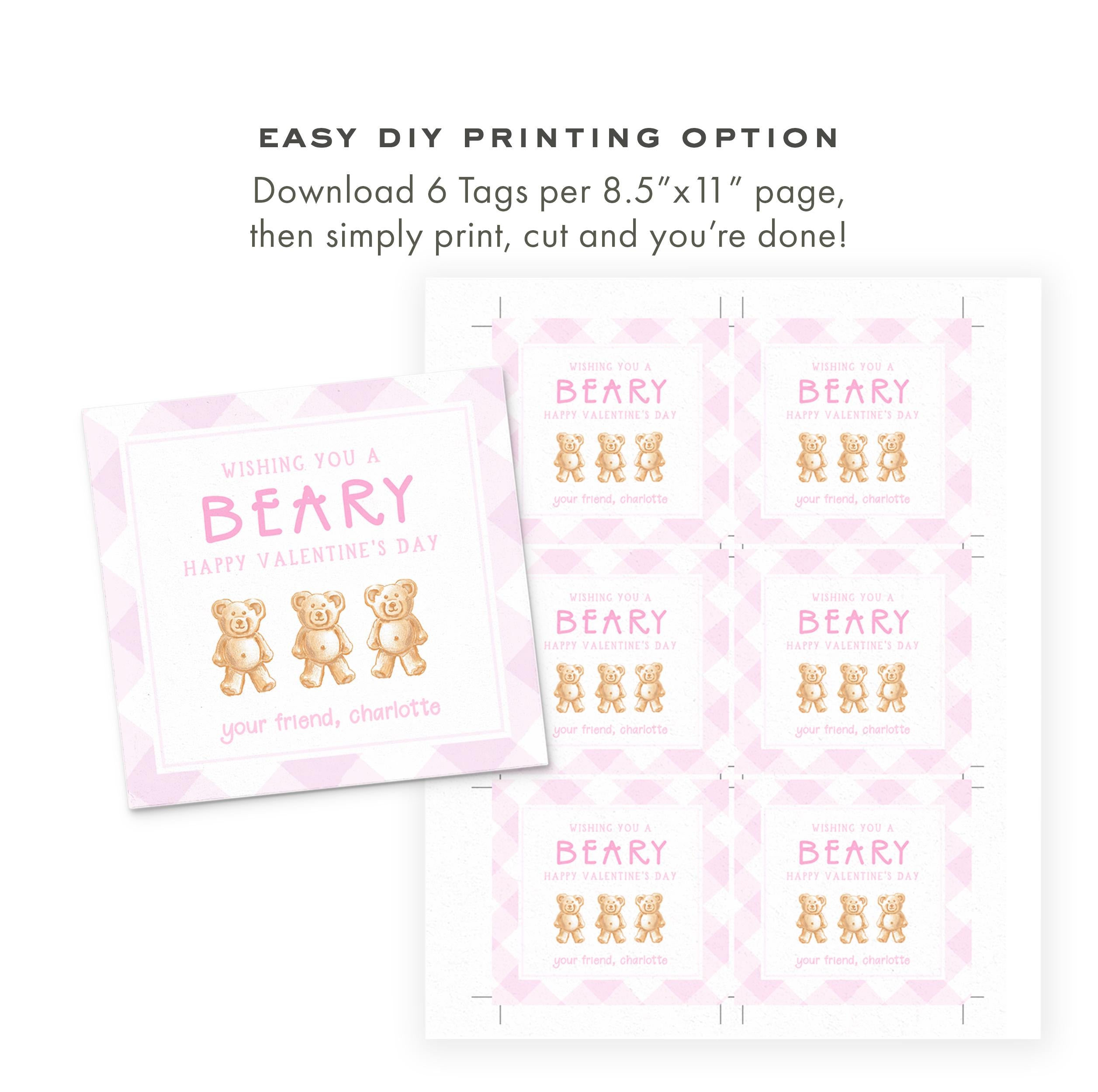 3x3 Pink Teddy Graham Bear Valentine