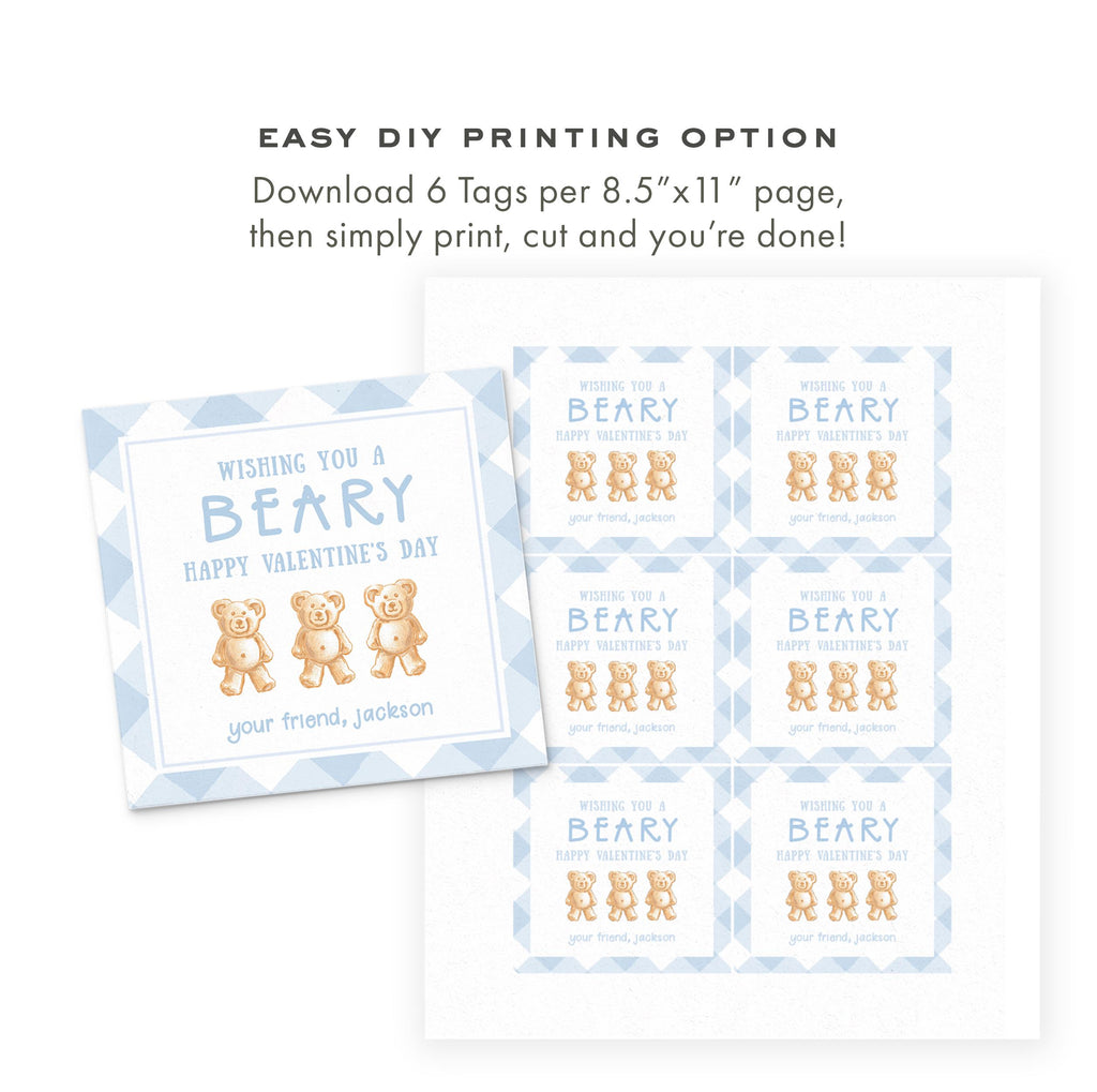3x3 Blue Teddy Graham Bear Valentine