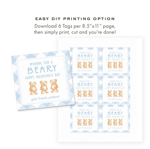 3x3 Blue Teddy Graham Bear Valentine