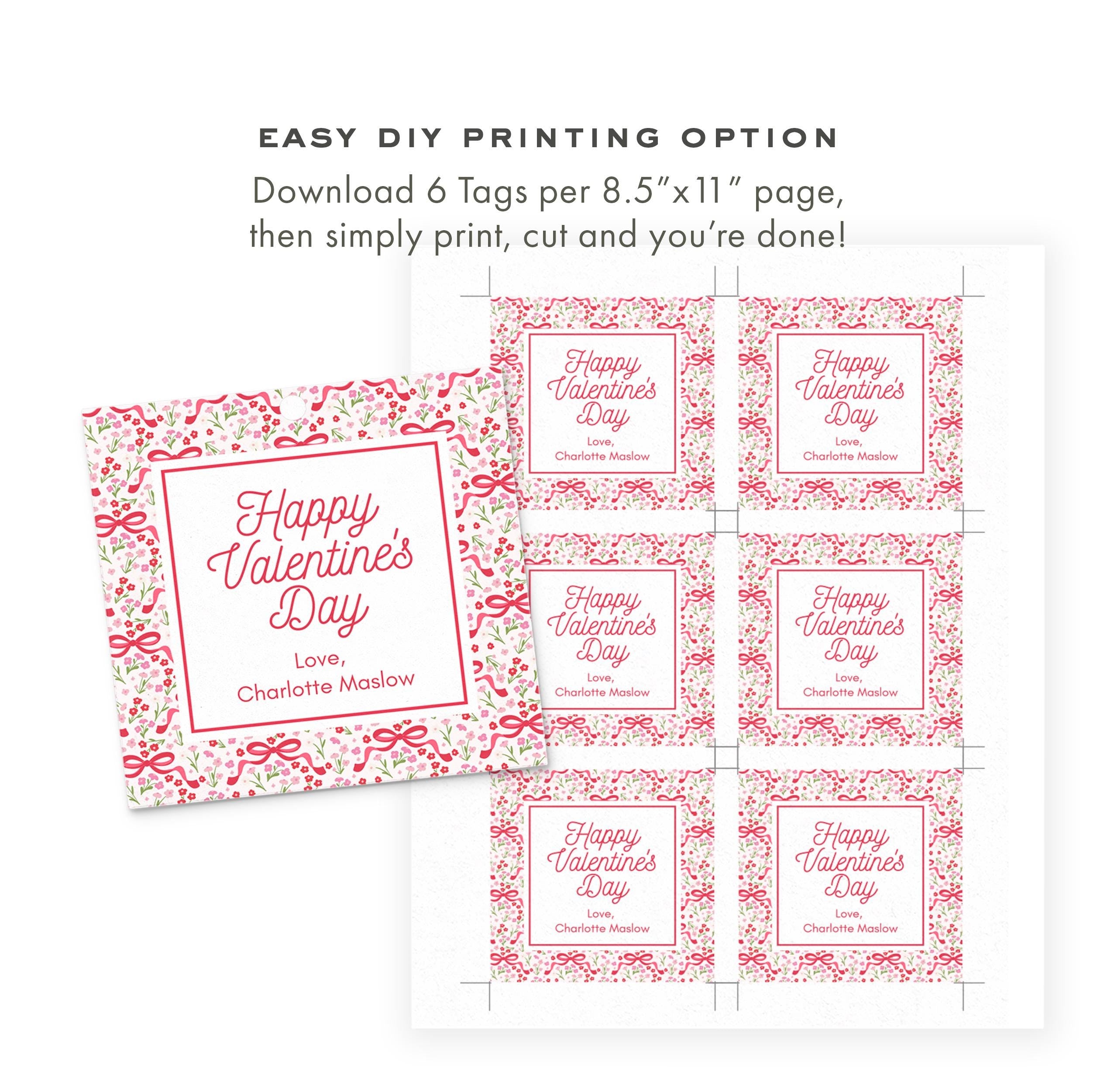 3x3 Floral Bow Valentine Tag