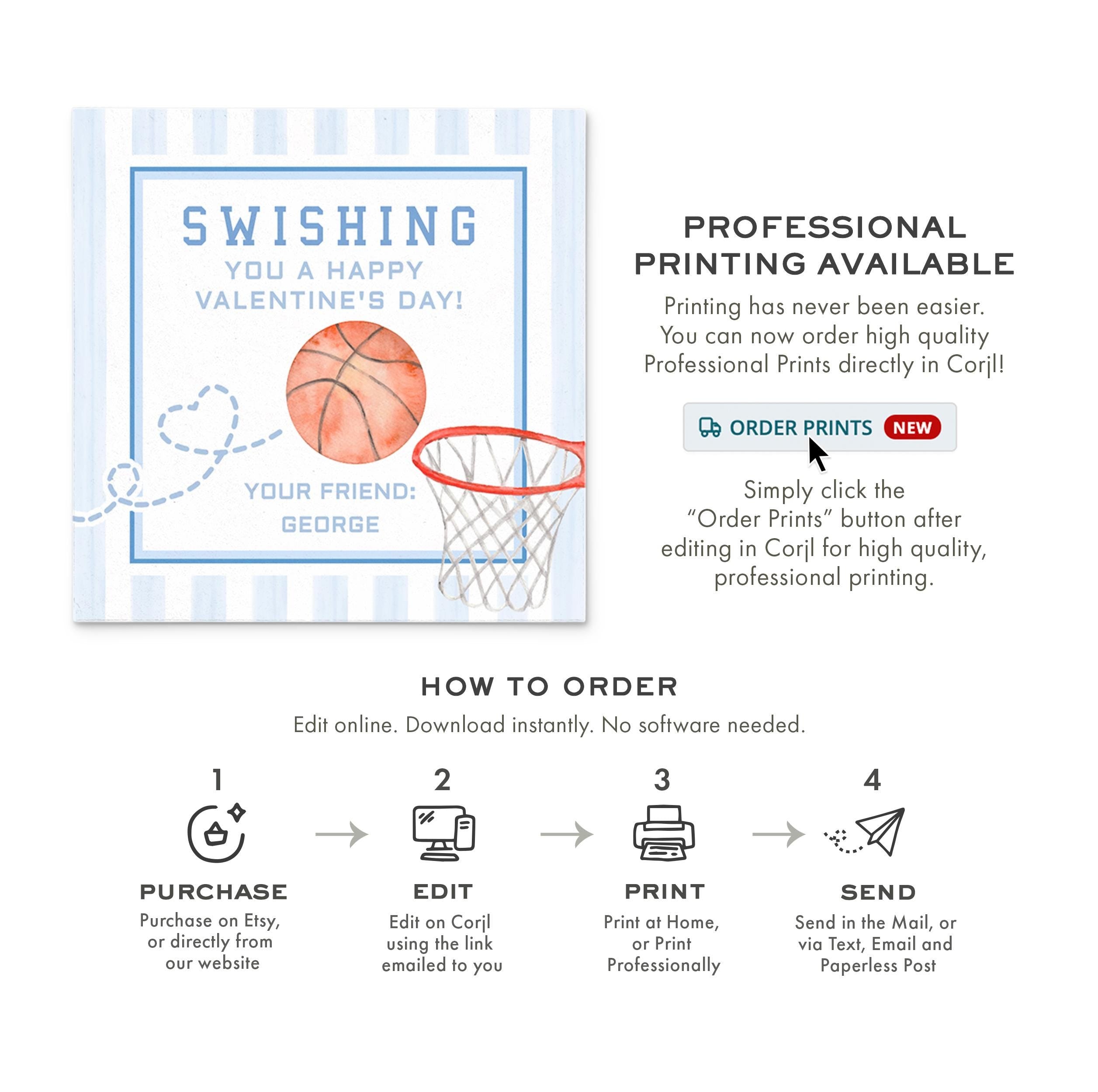 3x3 Basketball Valentine Printable