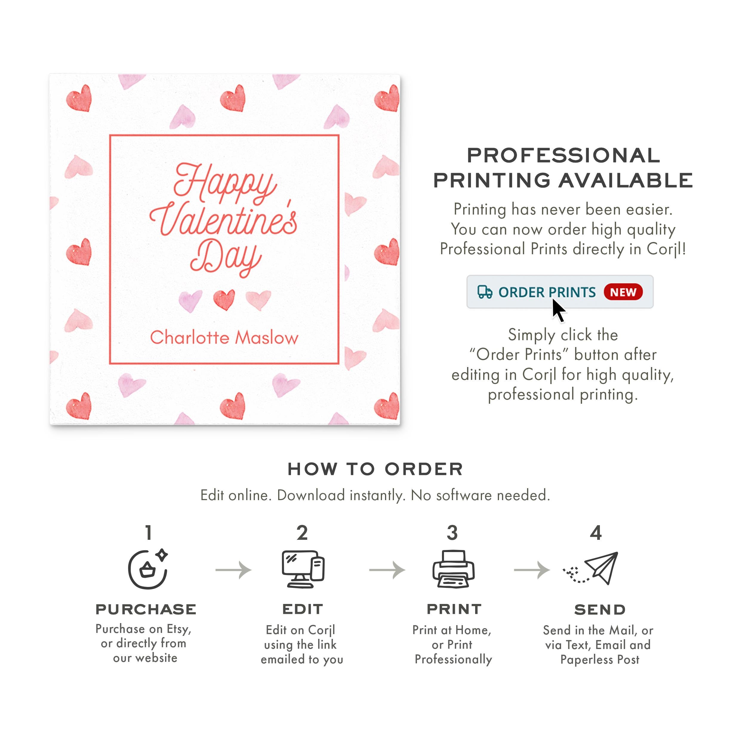 3x3 Classic Pink and Red Hearts Valentine Tag