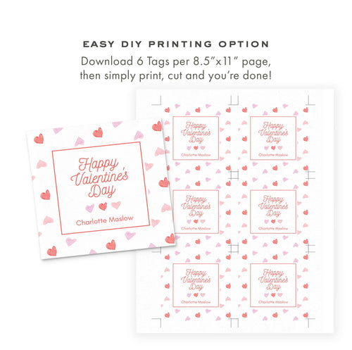 3x3 Classic Pink and Red Hearts Valentine Tag