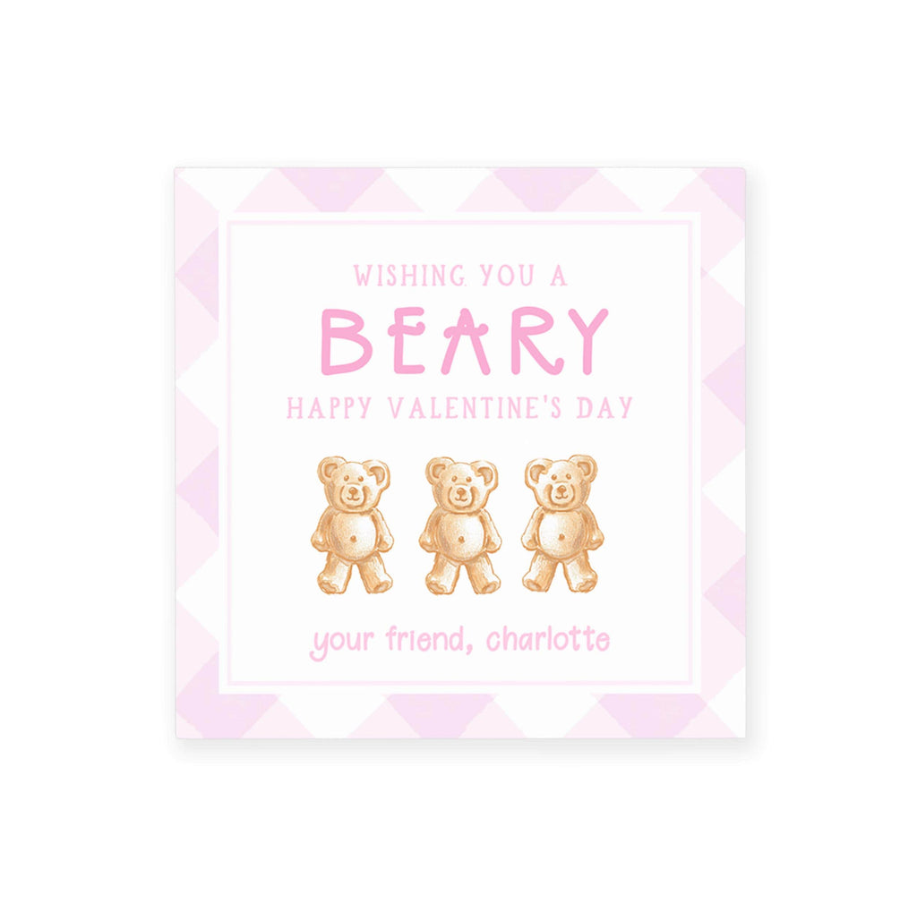 3x3 Pink Teddy Graham Bear Valentine