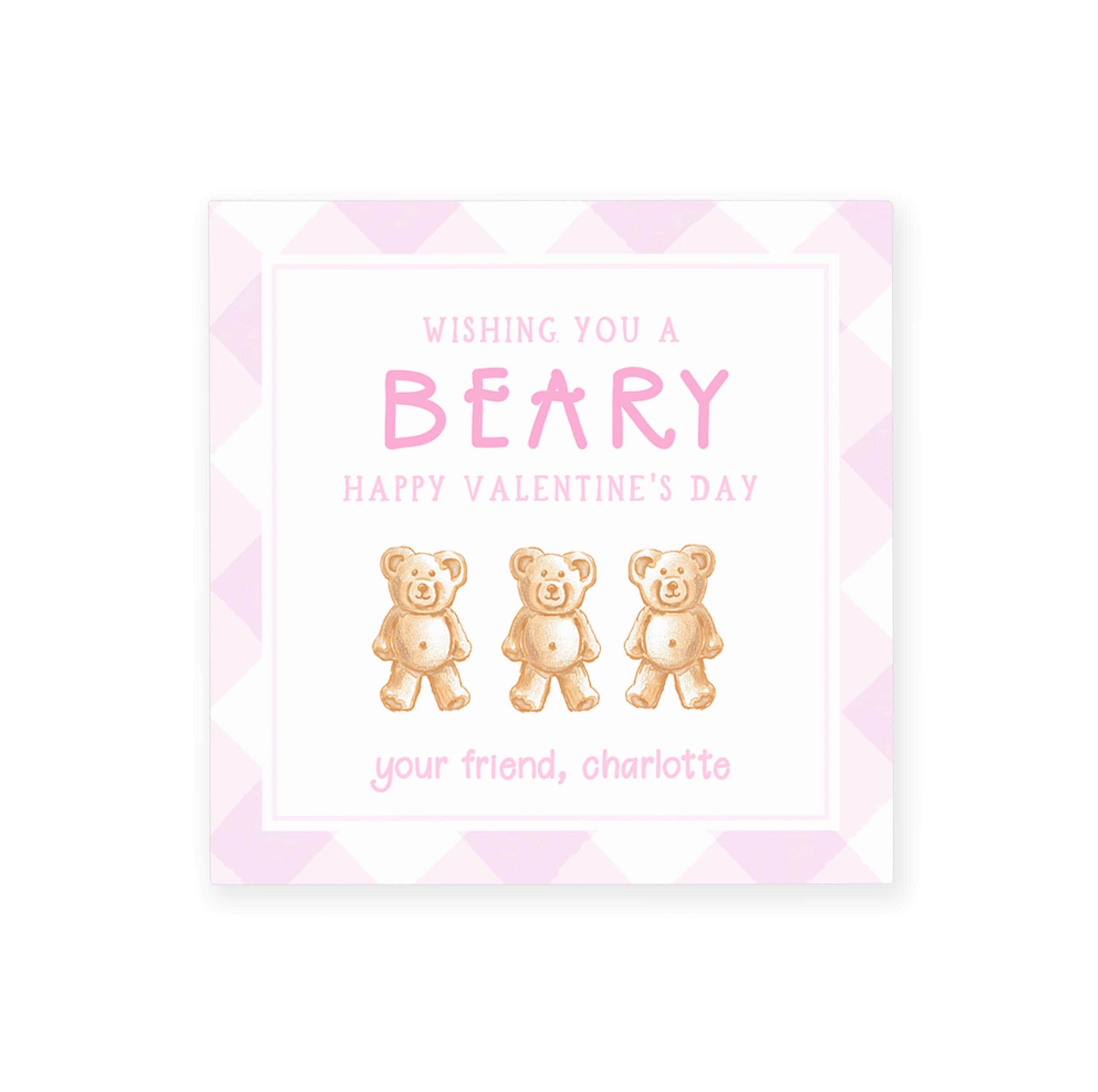 3x3 Pink Teddy Graham Bear Valentine