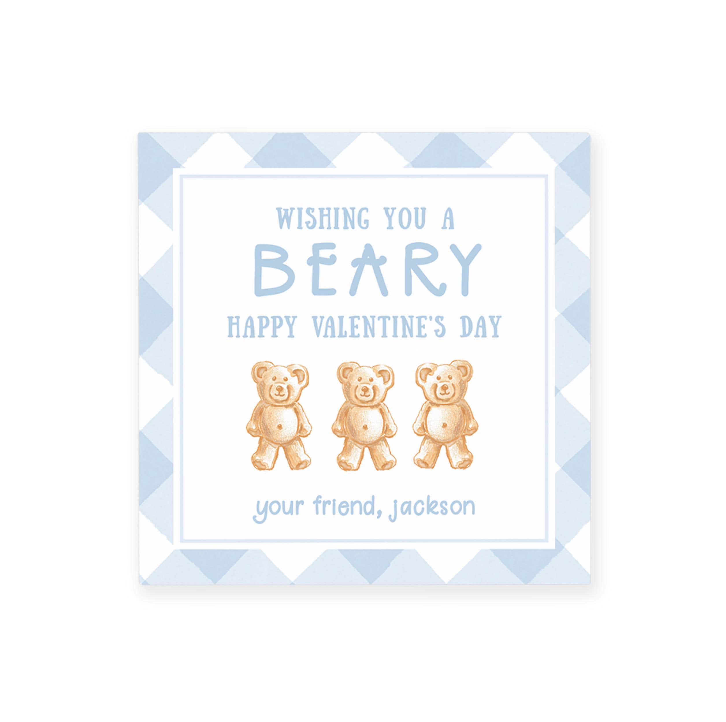 3x3 Blue Teddy Graham Bear Valentine