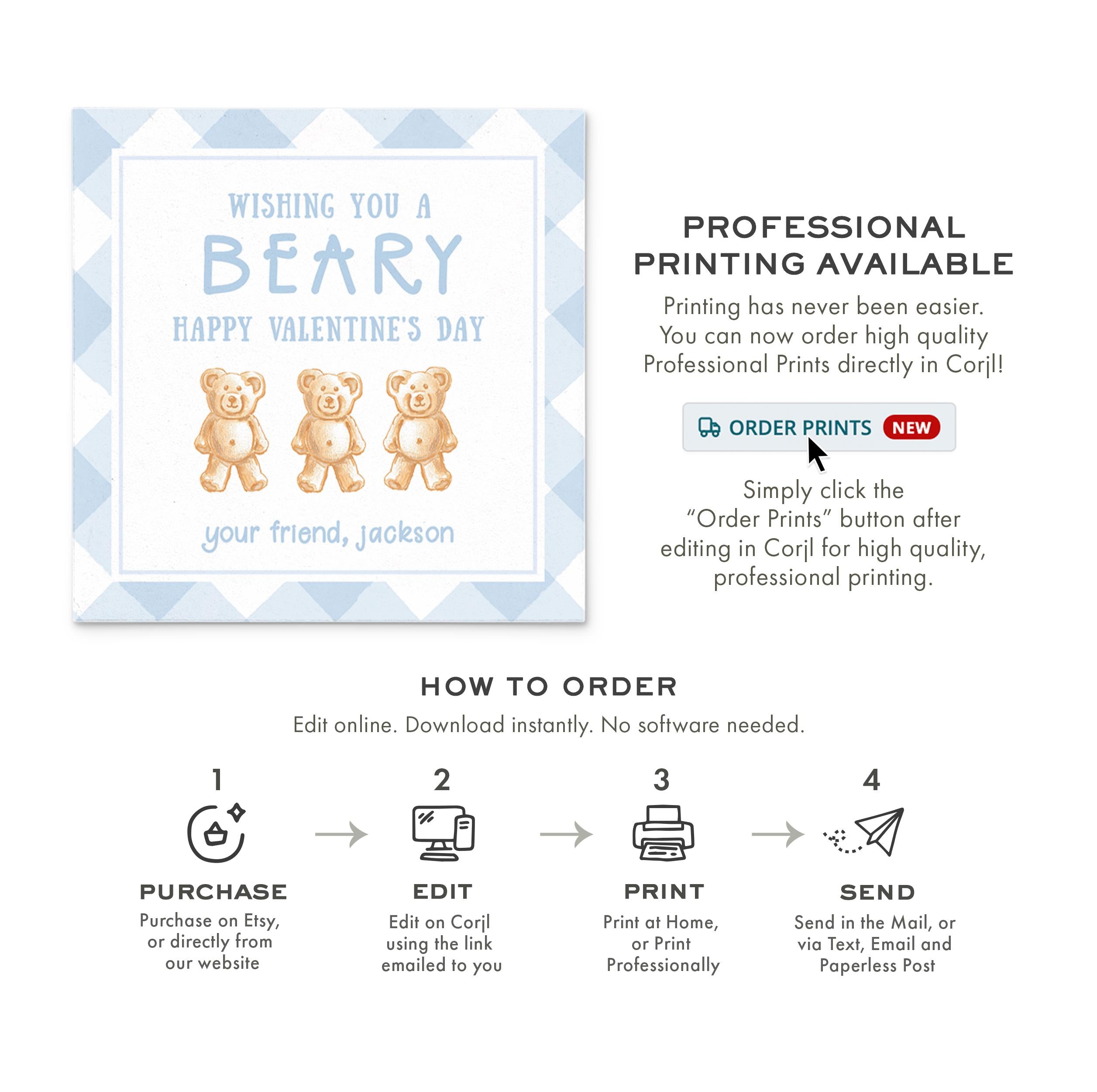 3x3 Blue Teddy Graham Bear Valentine