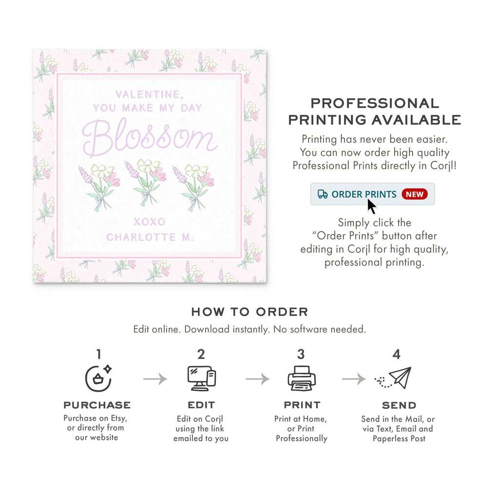 3x3 Floral Valentine Printable