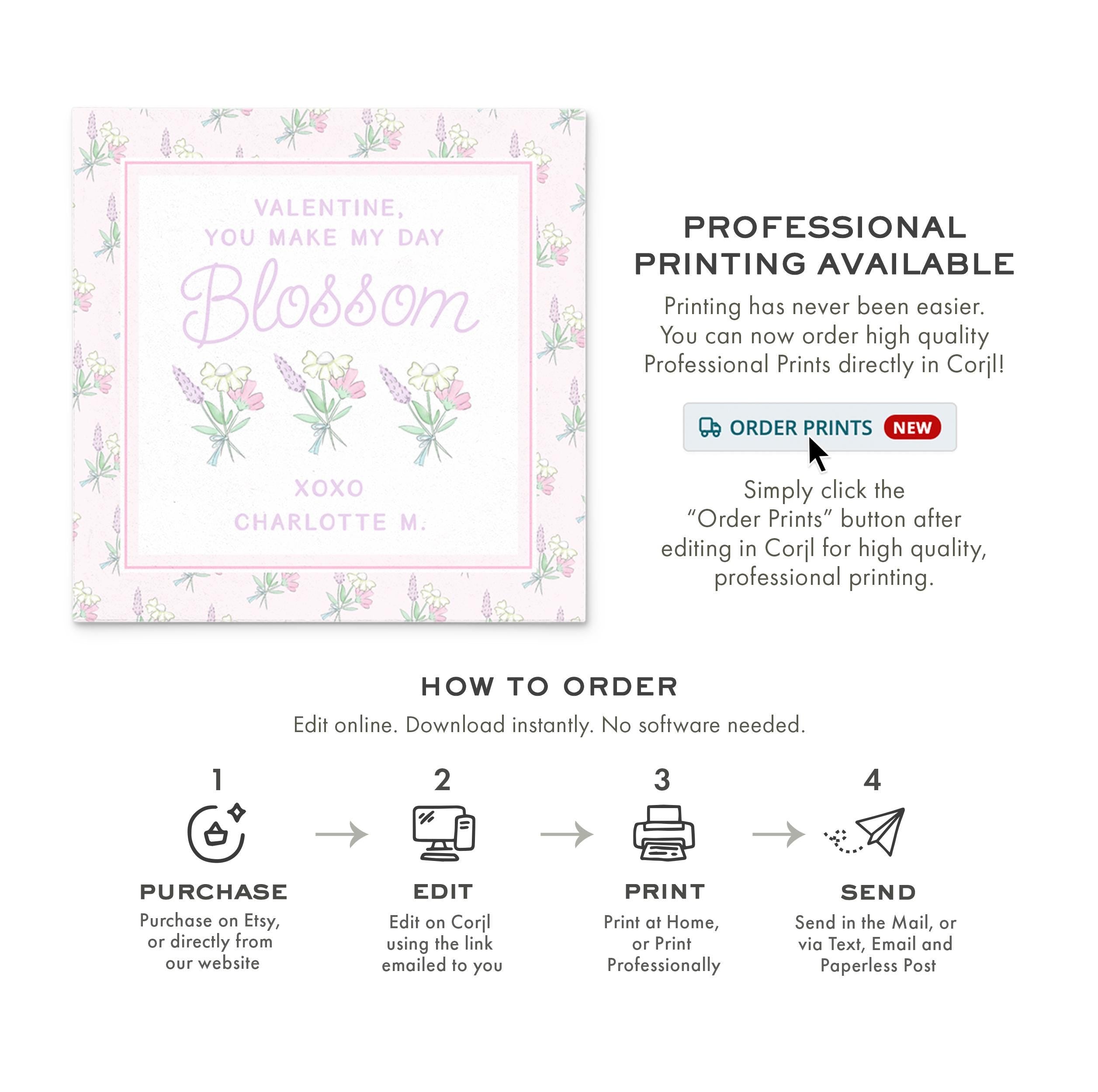 3x3 Floral Valentine Printable